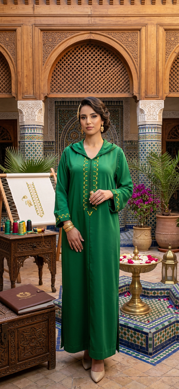 Djellaba Verte Brodées Or